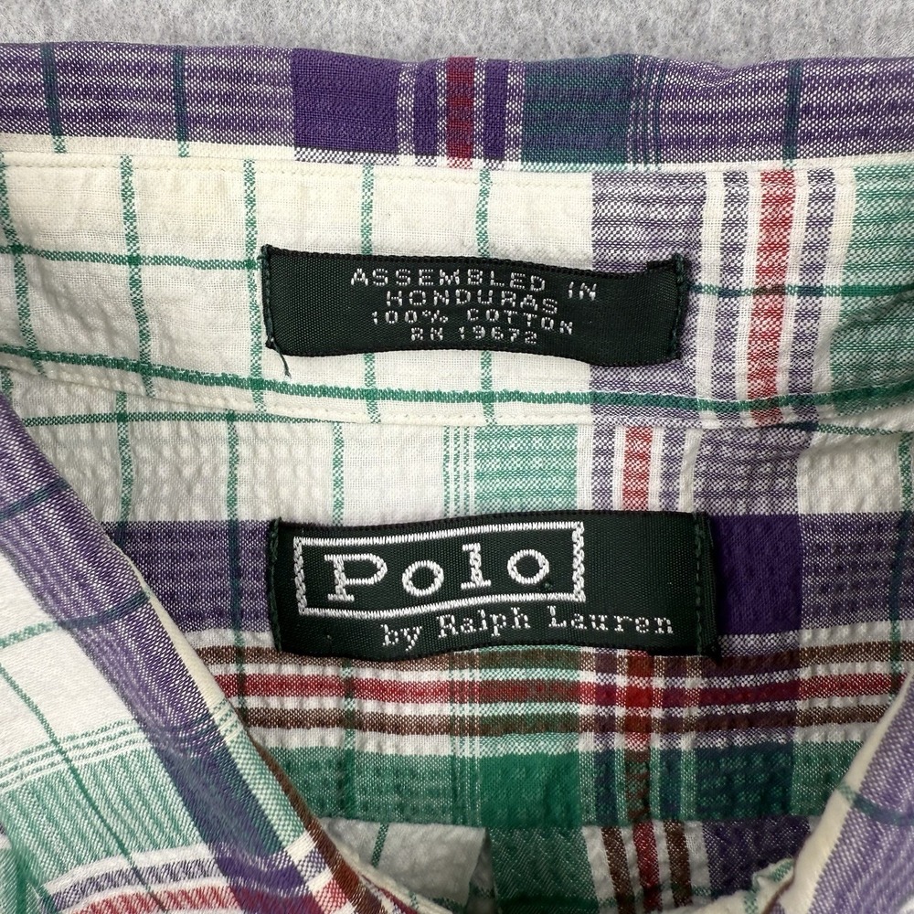 Polo Ralph Lauren Shirt Mens Medium White Green‎ Label Seersucker Preppy Cotton - Picture 6 of 11